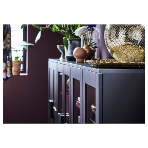 Brimnes cabinet with doors glass hot sale black